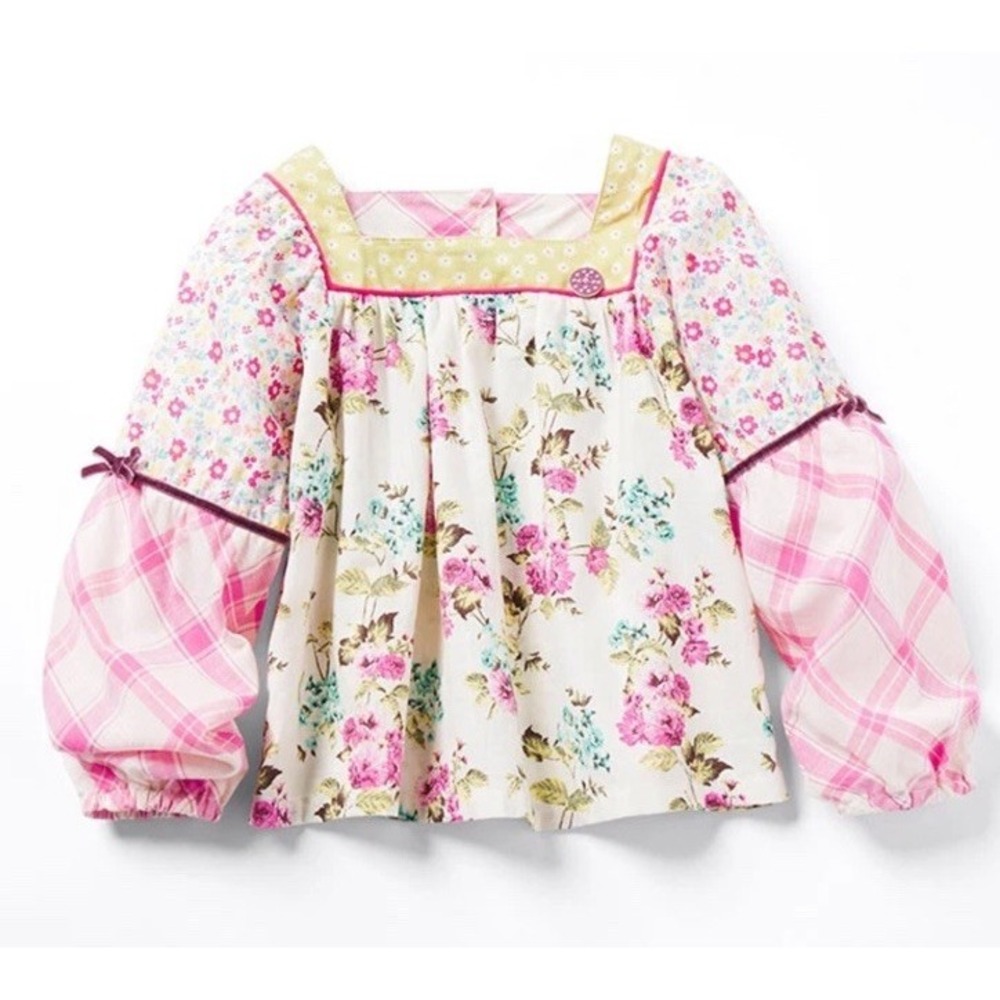 Matilda Jane Enchanted Garden Art School Mixed-Print Peasant Top Size 6